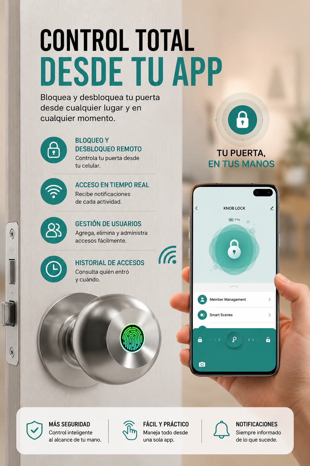 Cerradura de Puerta Inteligente con Huella Digital