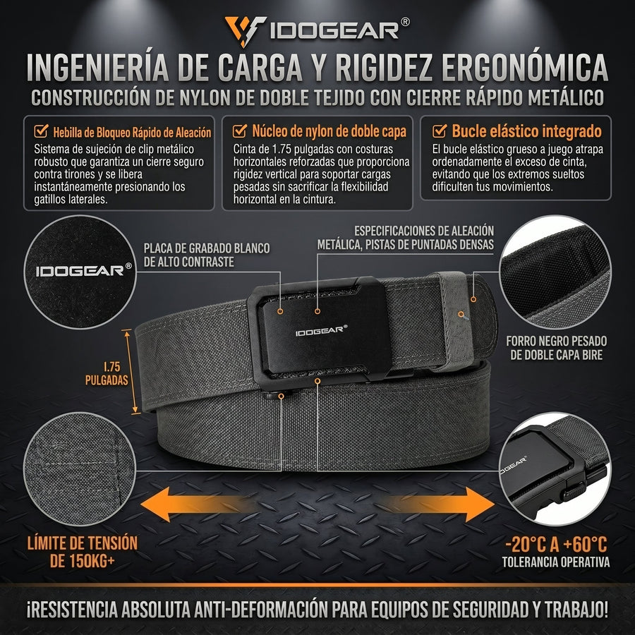 Cinturon Tactico Rigido IDOGEAR - Trabajo Pesado - Hebilla Metalica 🪖