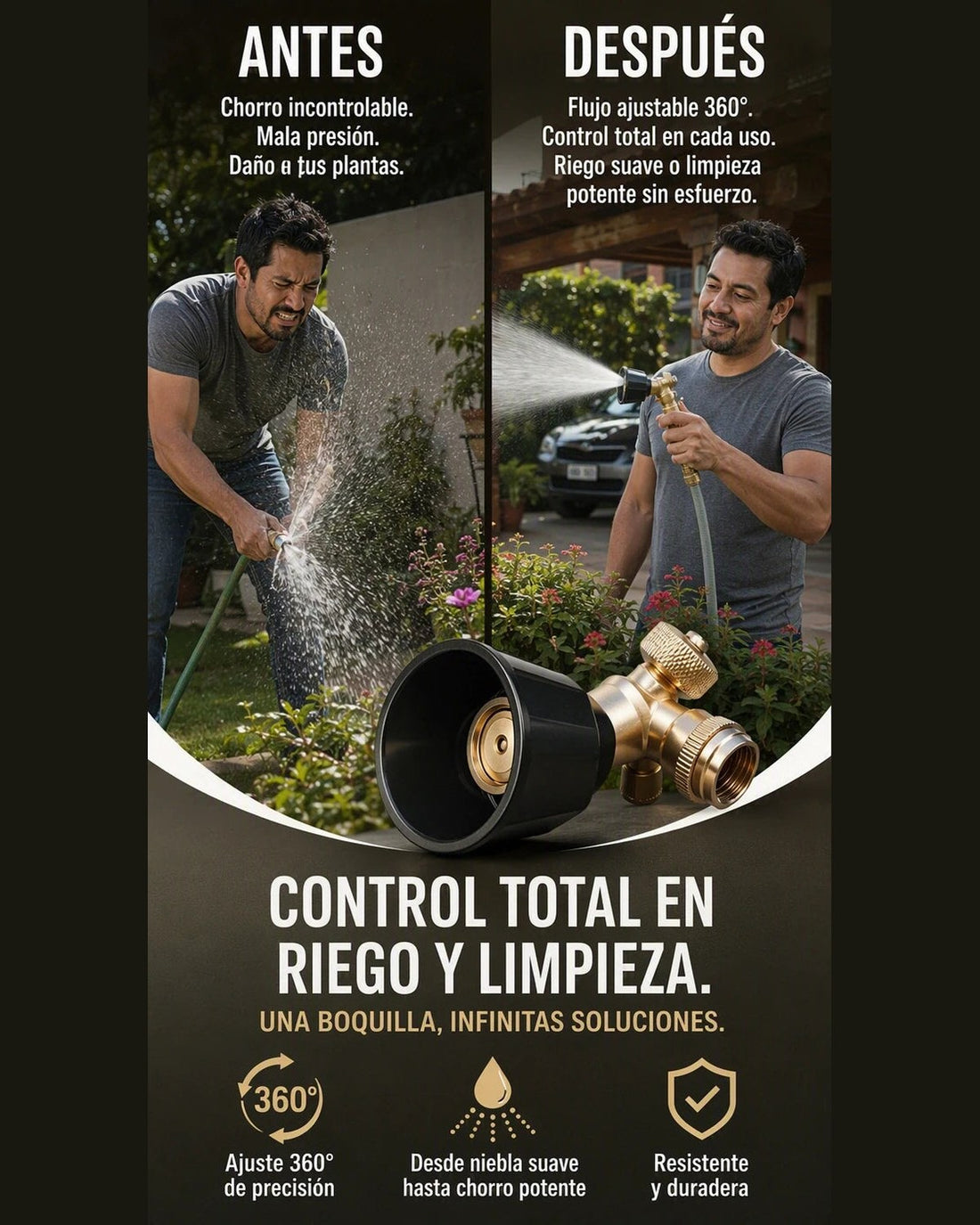 AquaControl 360™ — Boquilla de Latón con Cabezal Ajustable 360°