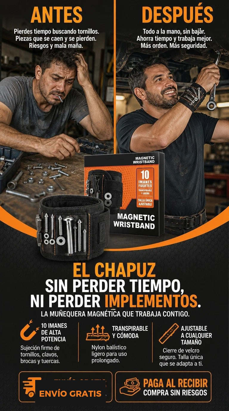 Munequera Magnetica — Tu Taller en tu Muneca · Tornillos y Brocas Siempre a Mano 🧲