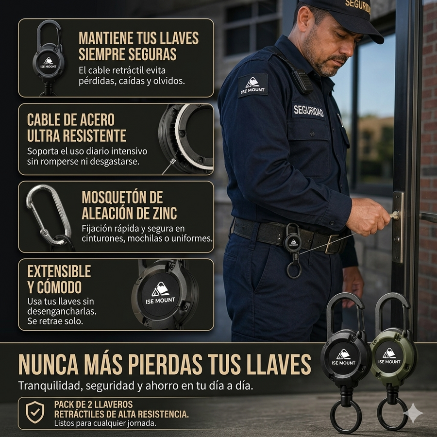 SecureKey Reel — Llavero Retractil de Alta Resistencia 2x1 · Nunca Mas Pierdas tus Llaves 🔑