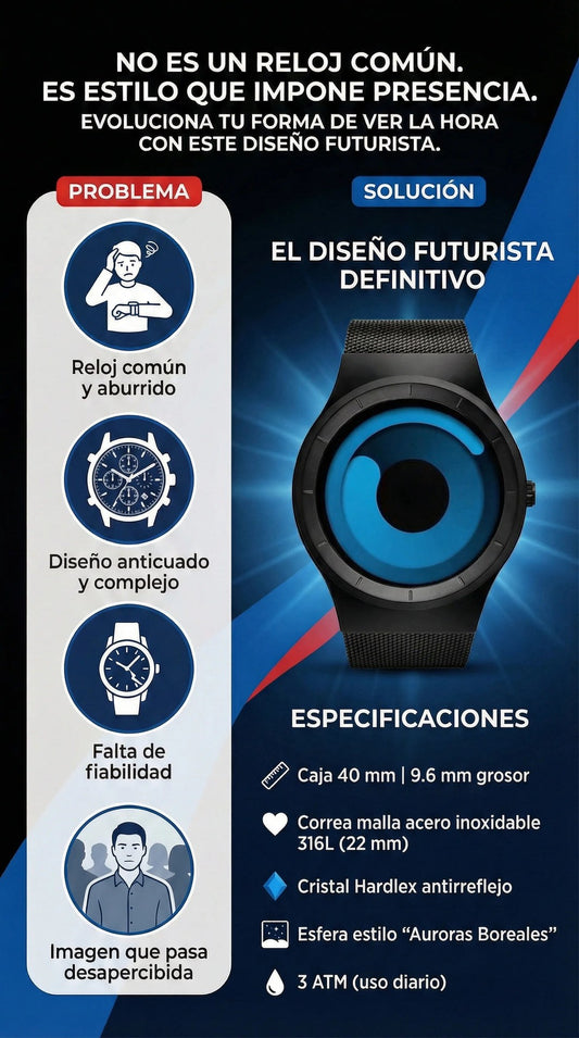 Reloj futurista esfera azul