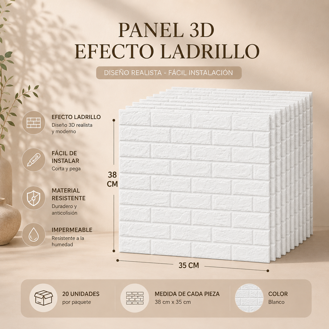 Ladri Wall Pro | Paneles de Pared 3D Autoadhesivos