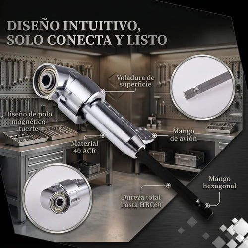 Adaptador de Taladro 90° — Ángulo Recto Grande + Pequeño (2x1)