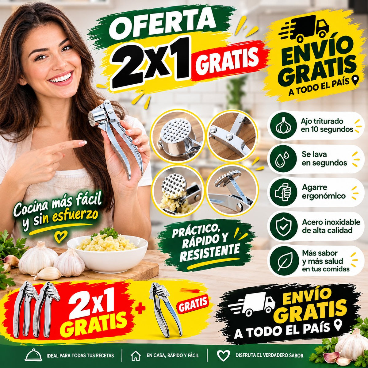 AjoPress Pro — Prensa Trituradora de Ajo y Jengibre