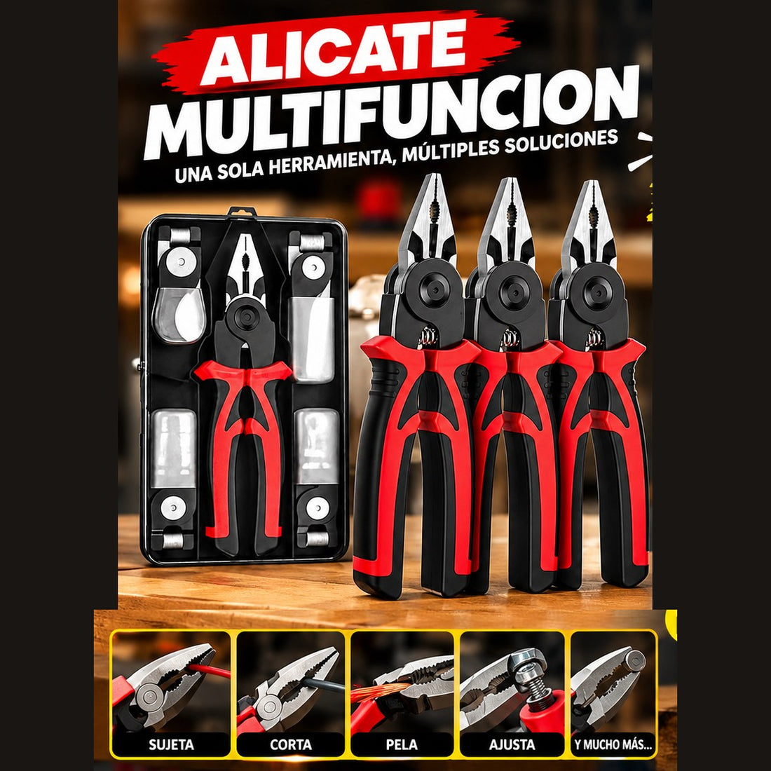 MultiGrip 5 en 1 — Alicate Multifuncional con 5 Cabezales