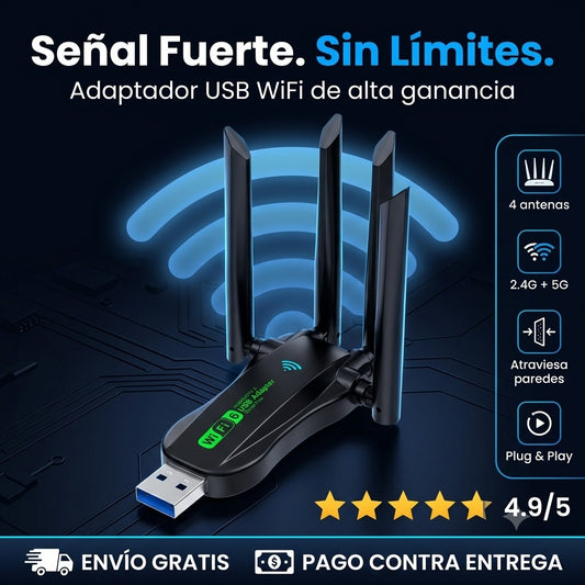 Antena USB WiFi de Alta Ganancia — Senal Fuerte Sin Limites 📶