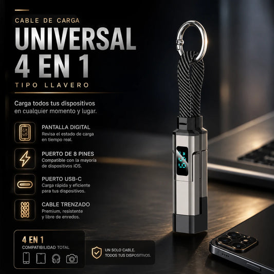 Cable Universal 4 en 1 🔌 Tipo Llavero con Pantalla Digital