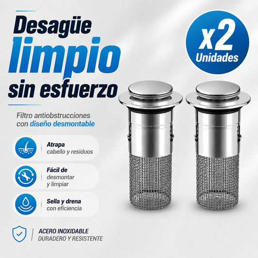 DrainGuard 2x1 — Filtro Antiresiduos para Desague · Atrapa el Pelo y Evita Atascos 🚿