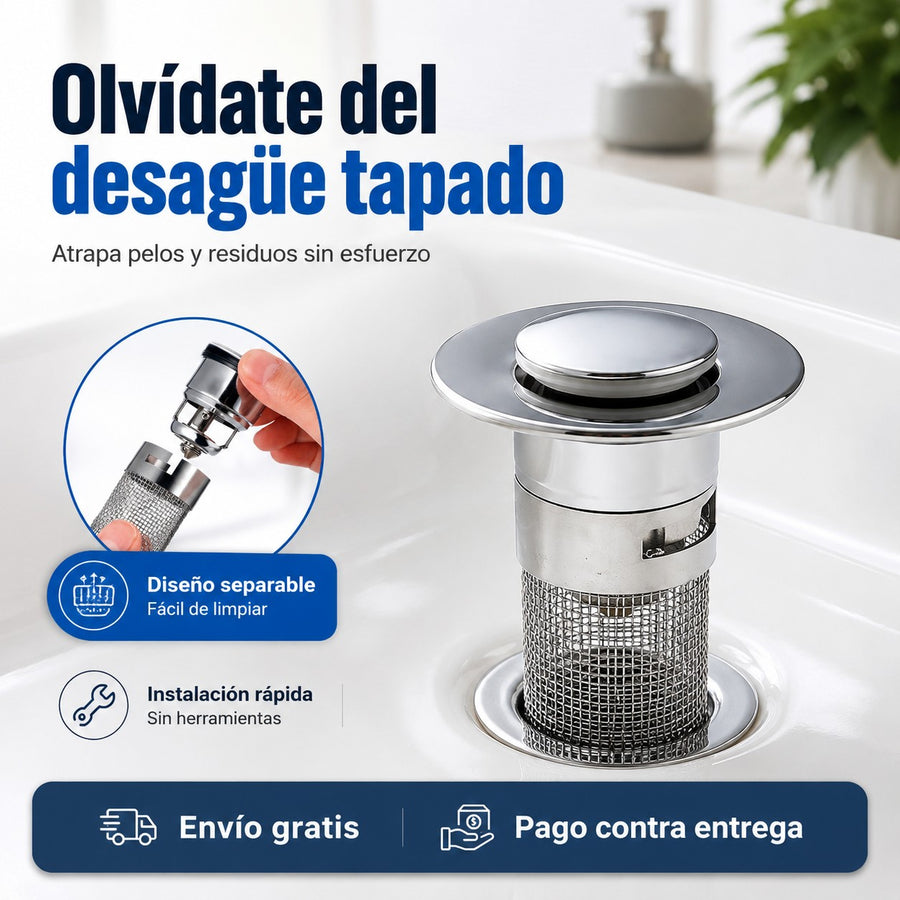 DrainGuard 2x1 — Filtro Antiresiduos para Desague · Atrapa el Pelo y Evita Atascos 🚿