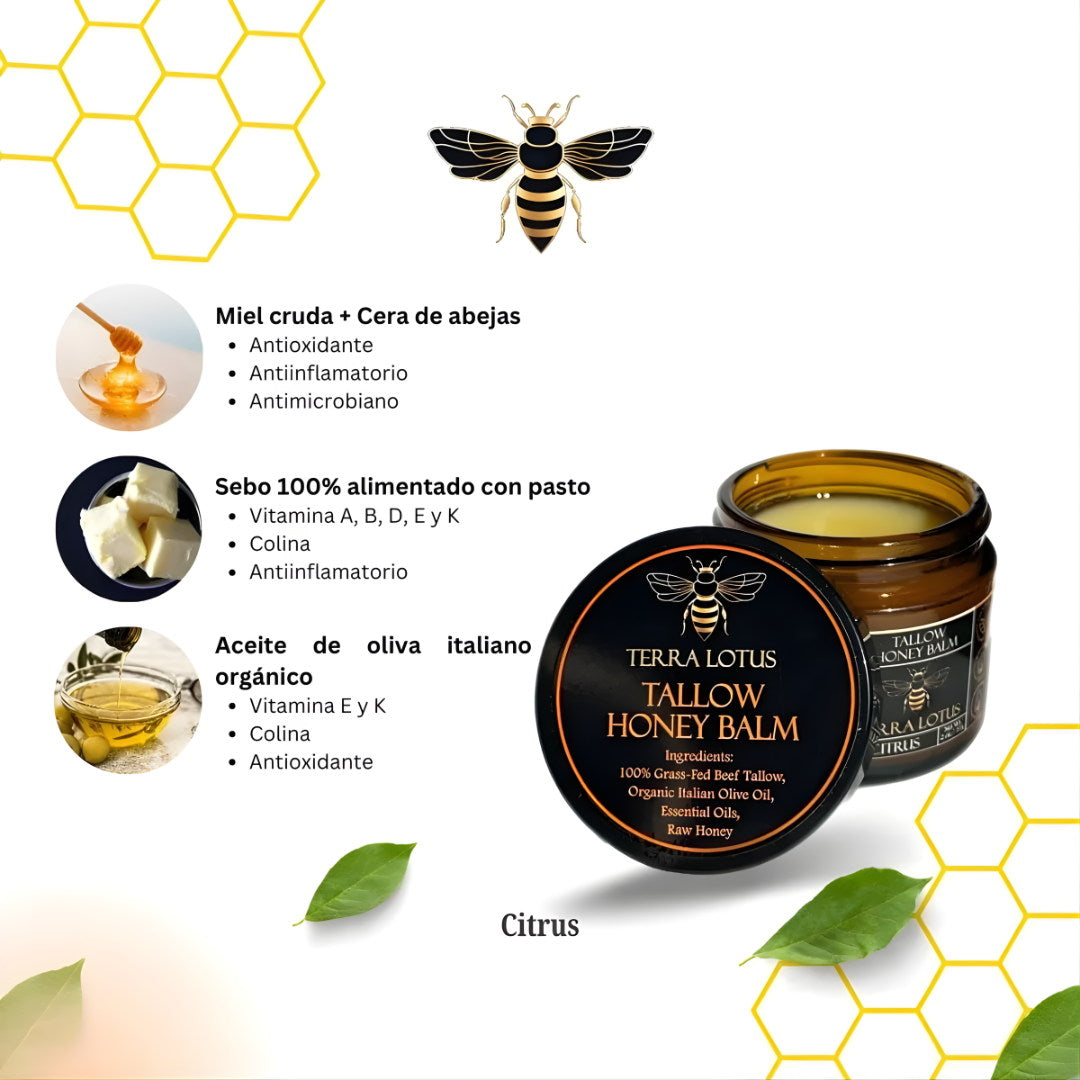Bálsamo Tallow Honey Balm — Sebo de Pastura, Miel Cruda y Cera de Abejas
