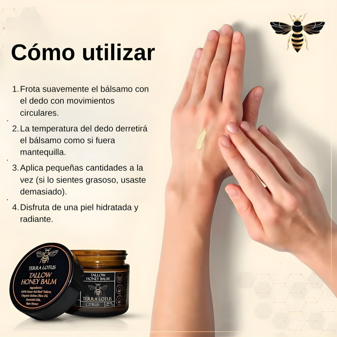 Bálsamo Tallow Honey Balm — Sebo de Pastura, Miel Cruda y Cera de Abejas