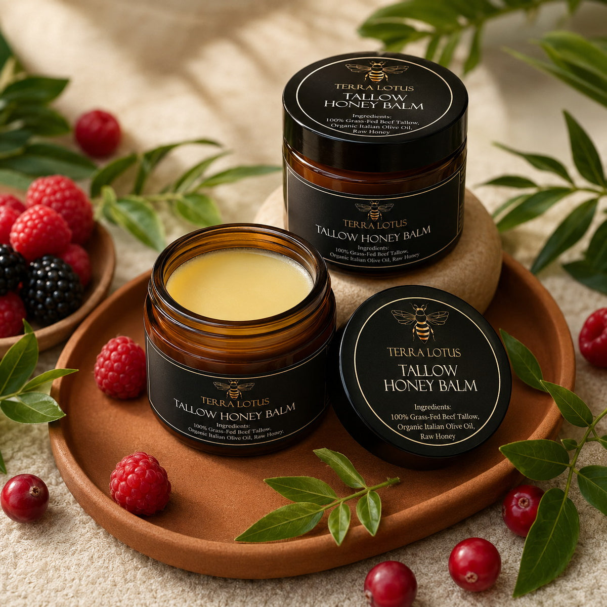 Bálsamo Tallow Honey Balm — Sebo de Pastura, Miel Cruda y Cera de Abejas