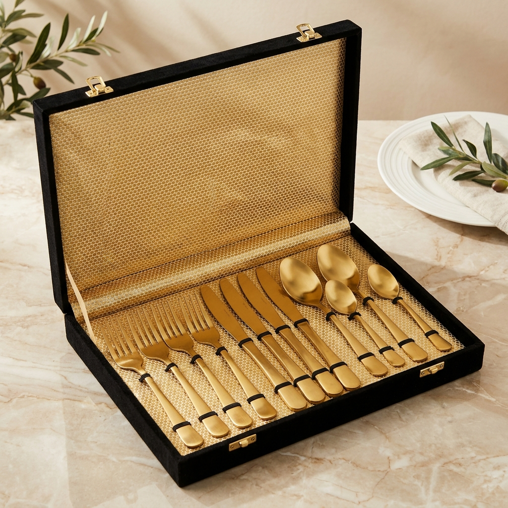 Set de Cubiertos Dorados 24 Piezas | Acabado Mate Premium