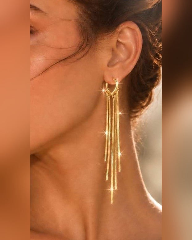 Aretes Largos Soleia™ ✨ Cascada de Flecos Chapados en Oro — 3
