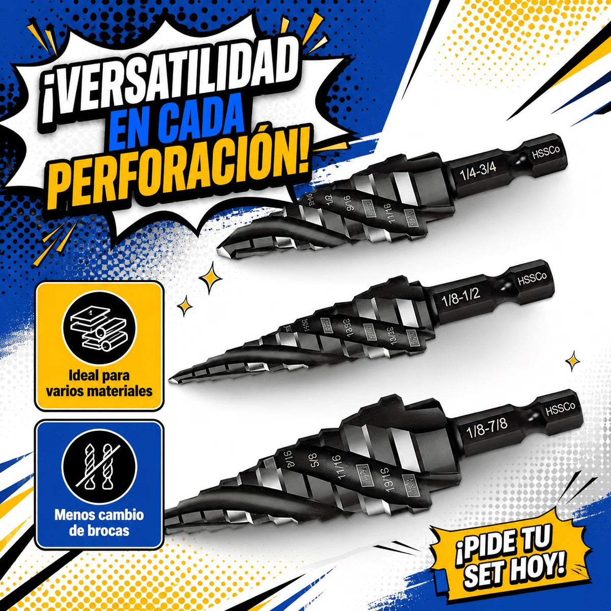 Brocas MetalFast 🔩 Set de 3 Brocas Escalonadas — Perforá con Control — 4