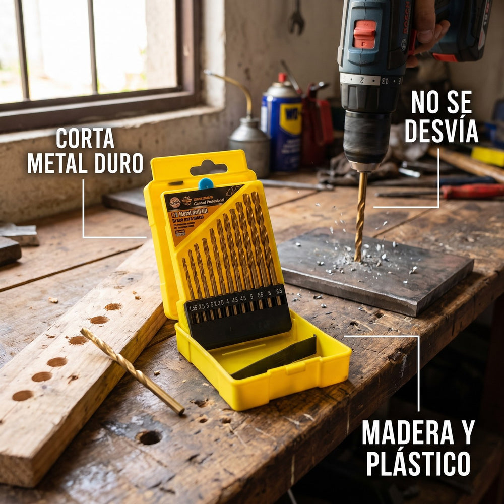 Juego de 13 Brocas Recubiertas de Titanio — Metal, Madera y Plástico