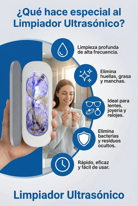 CleanWave Sonic™ — Limpiador Ultrasónico para Lentes, Joyas y Relojes