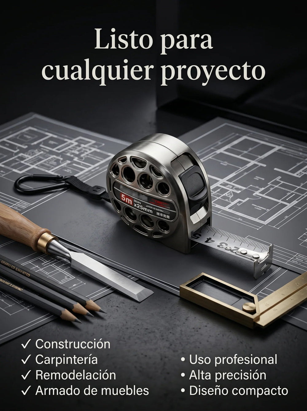 MetroForce Pro™ — Cinta Métrica 5 m × 25 mm con Carcasa Reforzada