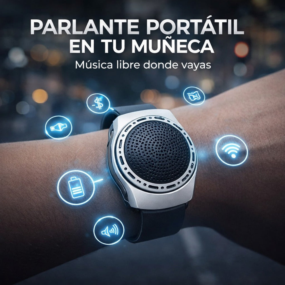 Parlante Portátil de Muñeca — Bluetooth, Radio FM y MP3