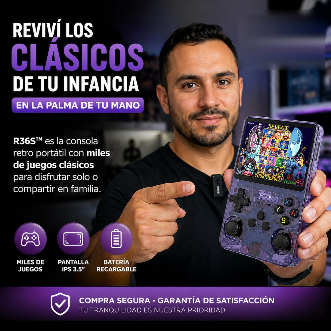 Consola Retro Portátil R36S™ — Miles de Juegos Clásicos · Pantalla IPS 3.5"