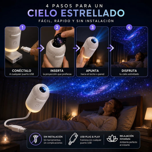 Proyector de Estrellas USB 2 en 1 — Giro 360° y Brillo Regulable 🌌