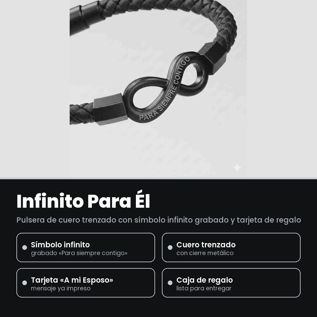 Infinito Para Él — Pulsera de Cuero con Tarjeta «A mi Esposo»