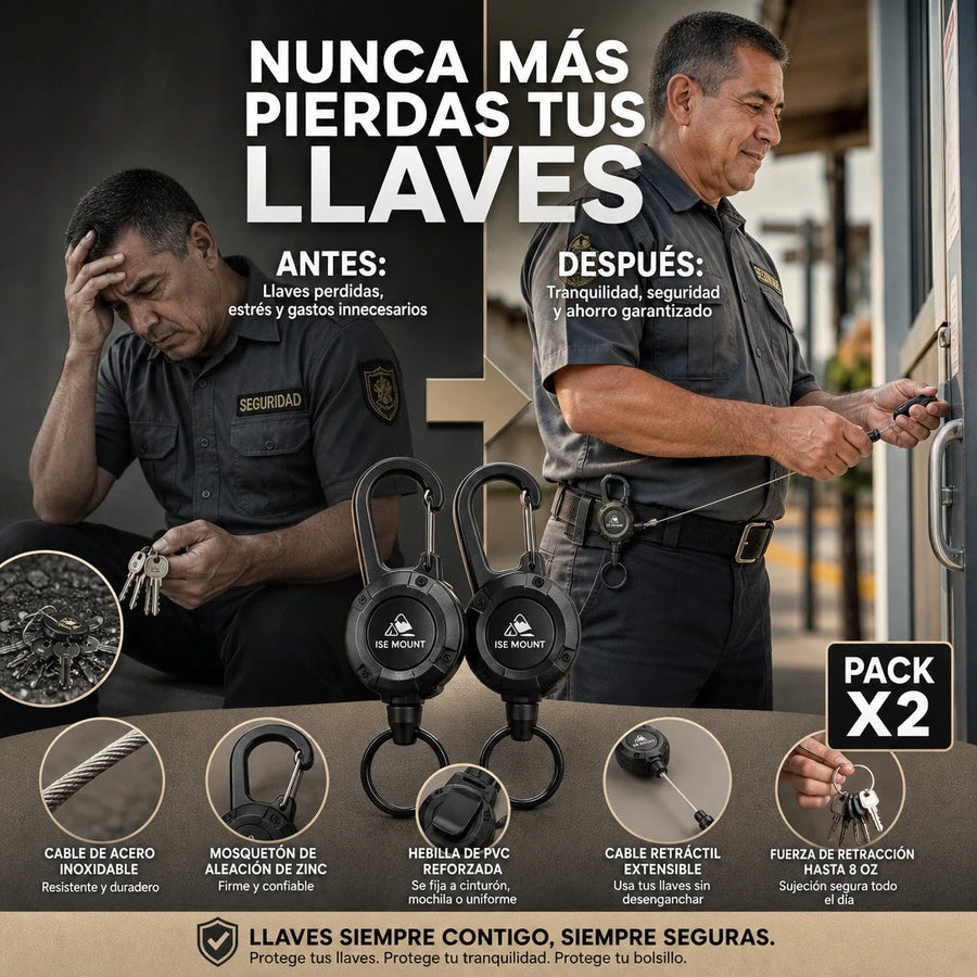 SecureKey Reel — Llavero Retractil de Alta Resistencia 2x1 · Nunca Mas Pierdas tus Llaves 🔑