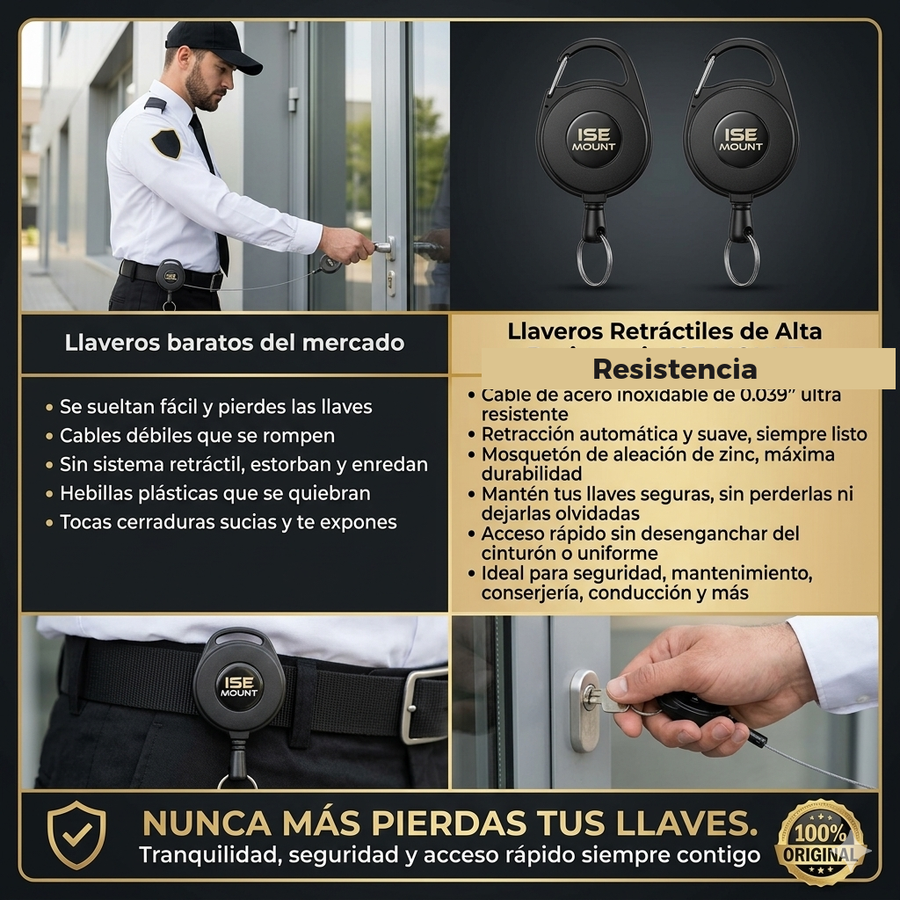 SecureKey Reel — Llavero Retractil de Alta Resistencia 2x1 · Nunca Mas Pierdas tus Llaves 🔑