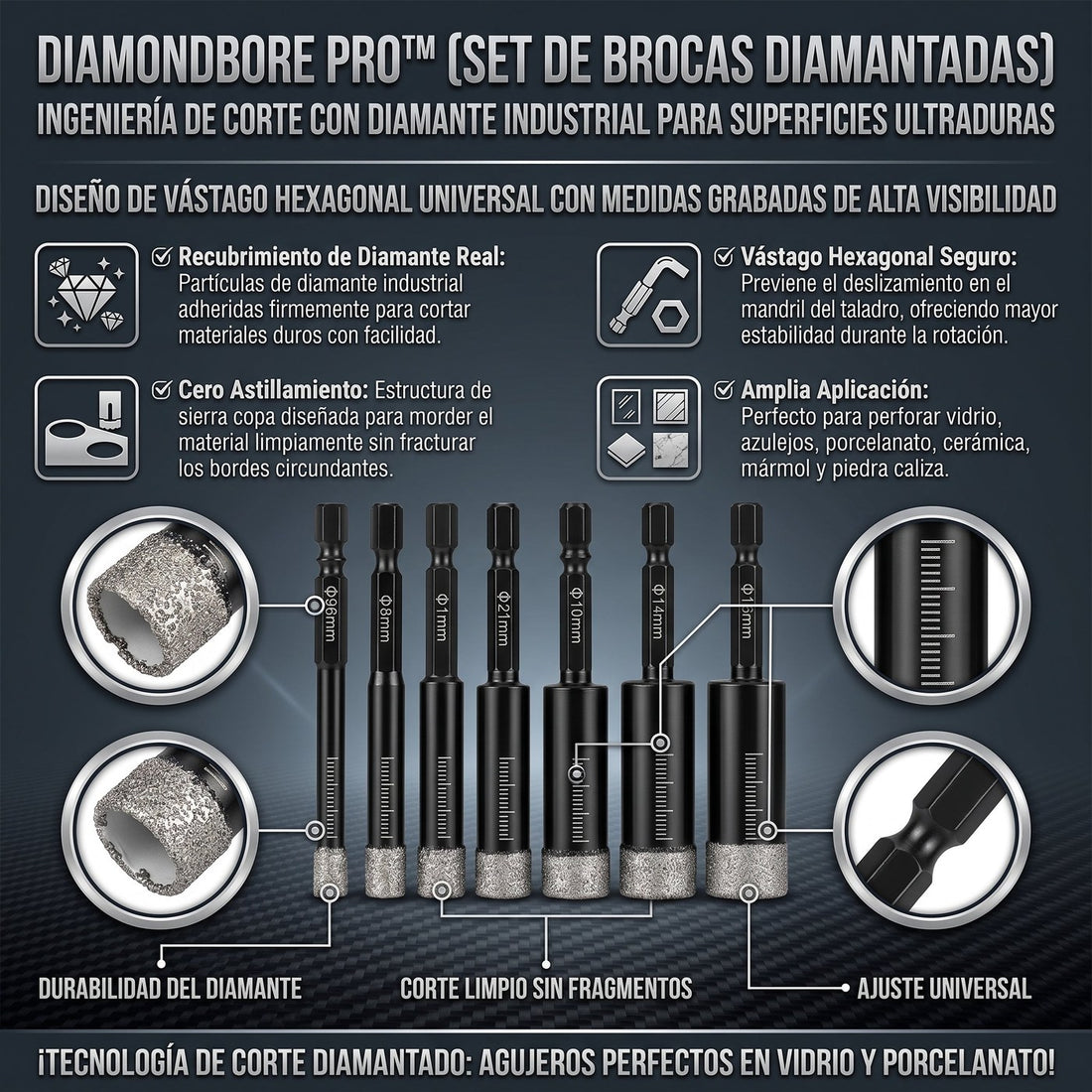 DiamondBore Pro™ — Set de Brocas Diamantadas para Porcelanato y Vidrio
